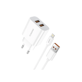 CHARGEUR 2 USB  12W + CABLE LIGHTNING FONENG EU45 BLANC