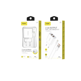 CHARGEUR 2 USB  12W + CABLE LIGHTNING FONENG EU45 BLANC