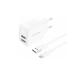 DUAL USB CHARGEUR 2,4A 12W CHARGE RAPIDE + CABLE LIGHTNING FONENG EU53 BLANC