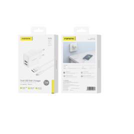 DUAL USB CHARGEUR 2,4A 12W CHARGE RAPIDE + CABLE LIGHTNING FONENG EU53 BLANC