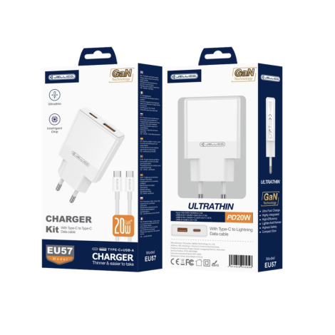 CHARGEUR 1XUSB C  10,5W + CABLE LIGHTNING FONENG KC210  BLANC