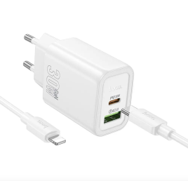 CHARGEUR USB+TYPE C 30W + CABLE C VERS LIGHTNING BLANC