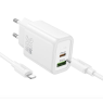 CHARGEUR USB+TYPE C 30W + CABLE C VERS LIGHTNING BLANC