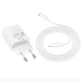 CHARGEUR USB+TYPE C 30W + CABLE C VERS LIGHTNING BLANC